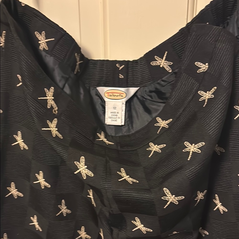 Black Dress with Gold Dragonfly Embroidery